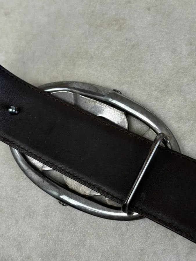 AW2003 Yves Saint Laurent Brown Leather Silver Buckle Belt KeYIMpv 9