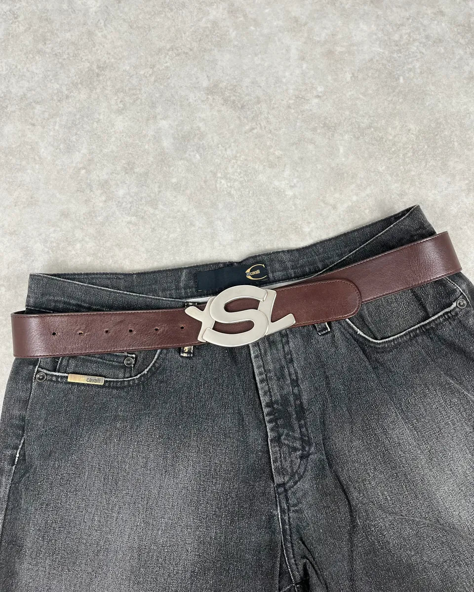 2000s Yves Saint Laurent Propaganda Brown Leather Logo Belt LTcmgXO 0