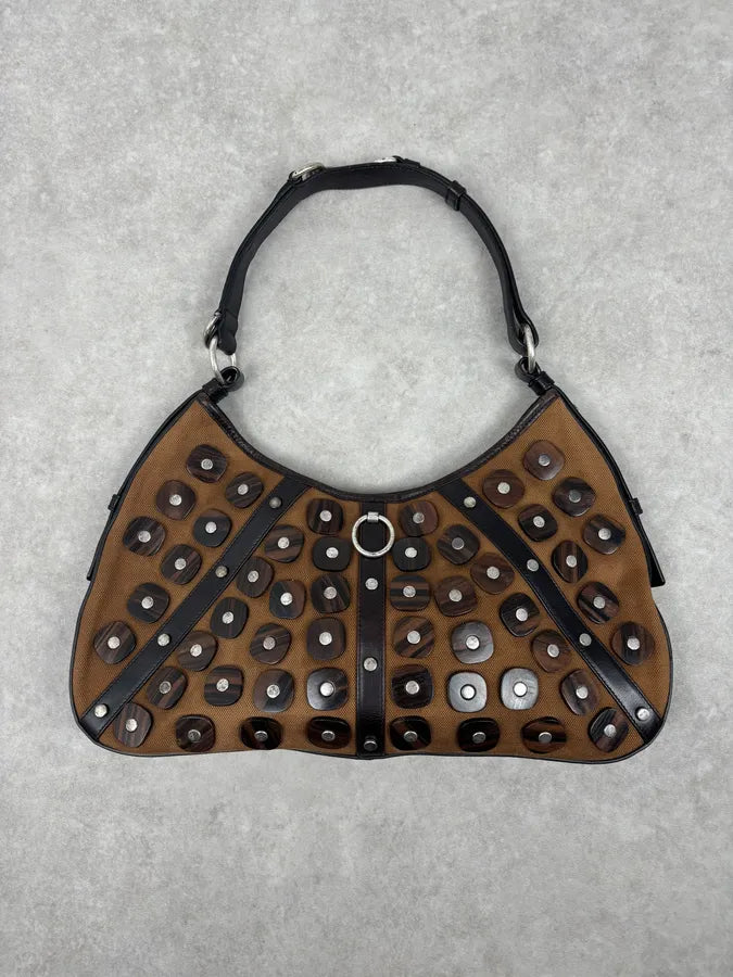 Yves Saint Laurent Brown Leather Wood Studded Shoulder Bag WOAXDRW 0