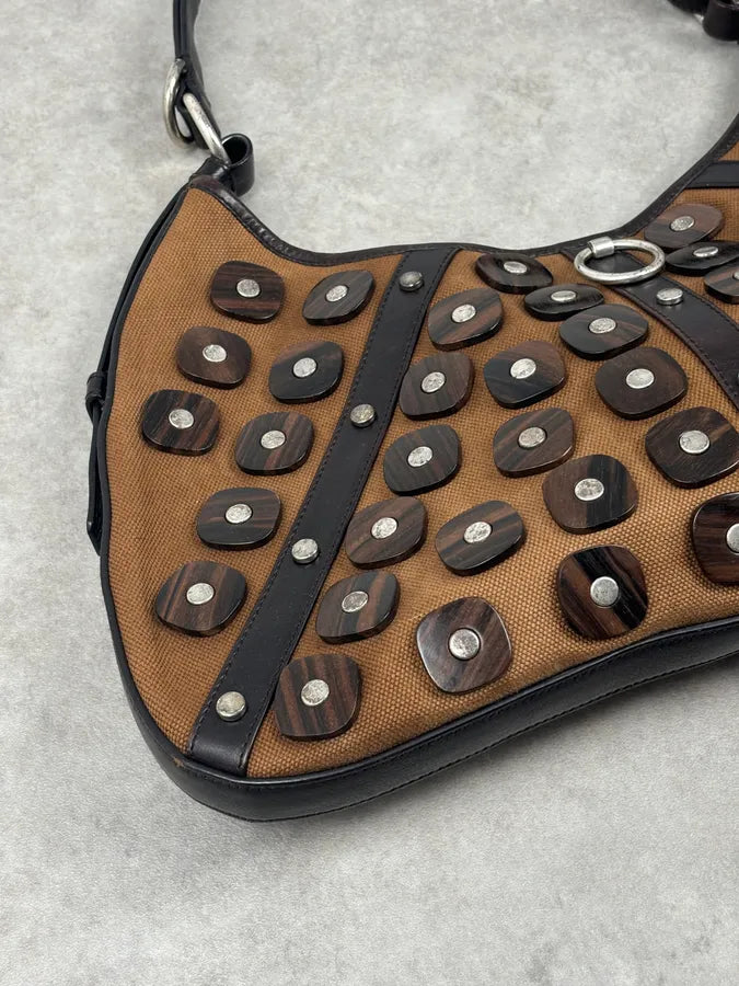 Yves Saint Laurent Brown Leather Wood Studded Shoulder Bag WOAXDRW 6