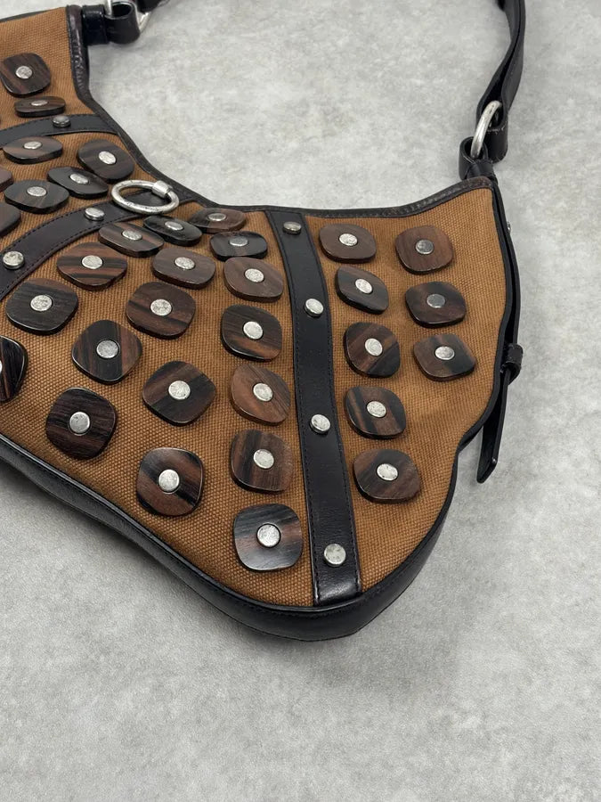 Yves Saint Laurent Brown Leather Wood Studded Shoulder Bag WOAXDRW 5