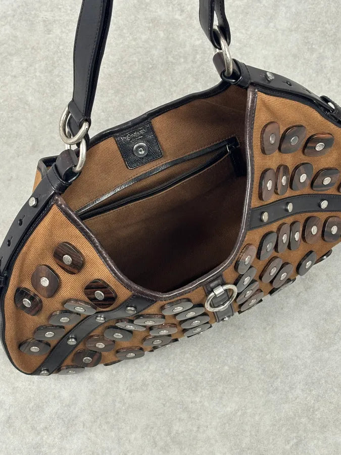 Yves Saint Laurent Brown Leather Wood Studded Shoulder Bag WOAXDRW 9