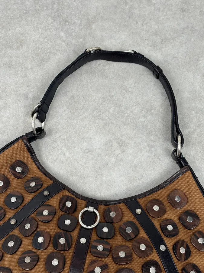 Yves Saint Laurent Brown Leather Wood Studded Shoulder Bag WOAXDRW 3