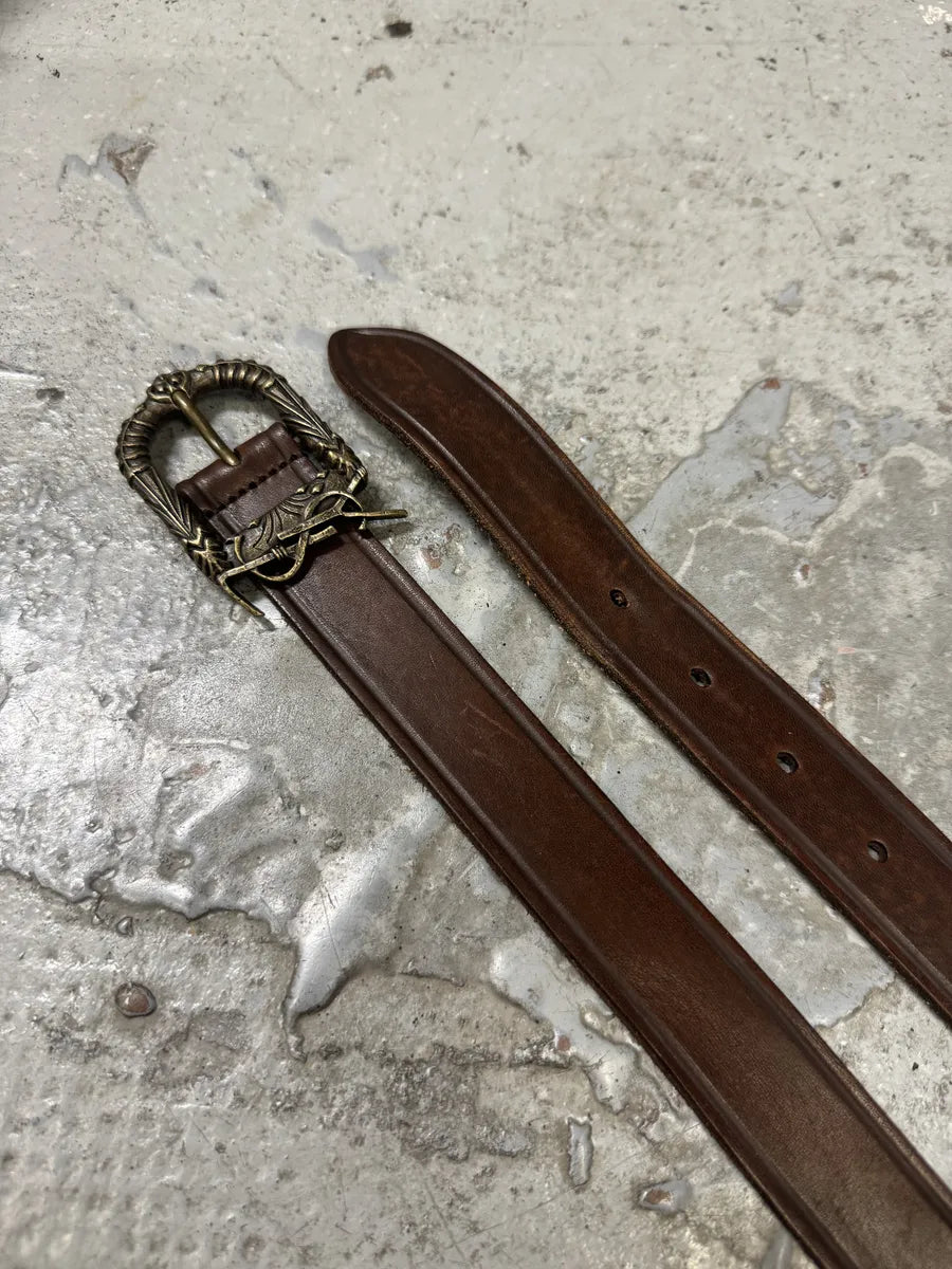 Yves Saint Laurent Brown Leather YSL Buckle Belt RLnADyI 3
