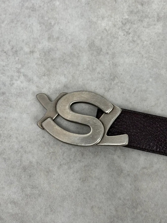 Yves Saint Laurent Brown Leather YSL Logo Belt bXtIXZt 4