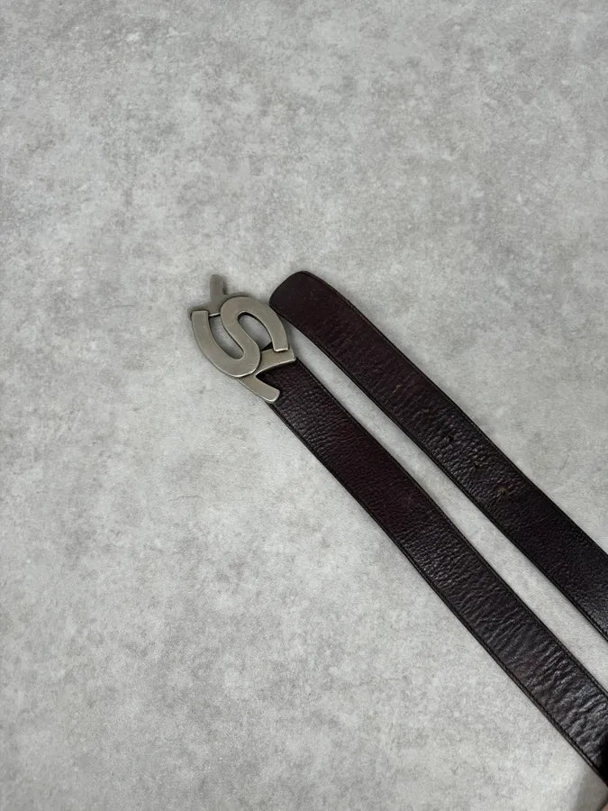 Yves Saint Laurent Brown Leather YSL Logo Belt bXtIXZt 2