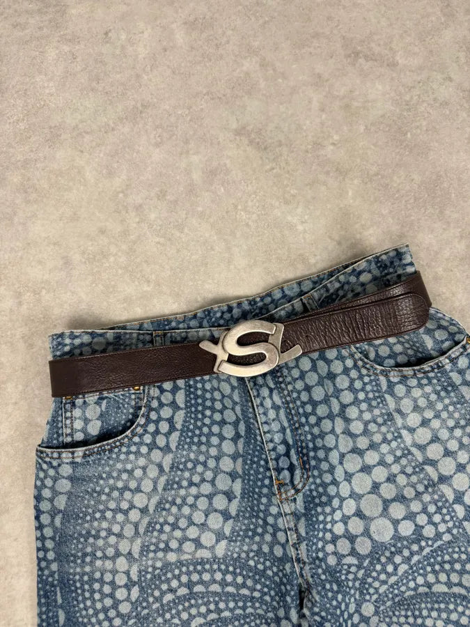 Yves Saint Laurent Brown Leather YSL Logo Belt bXtIXZt 0