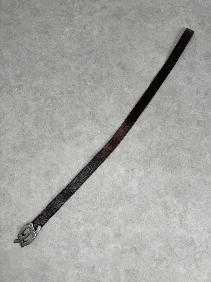 Yves Saint Laurent Brown Leather YSL Logo Belt bXtIXZt 7