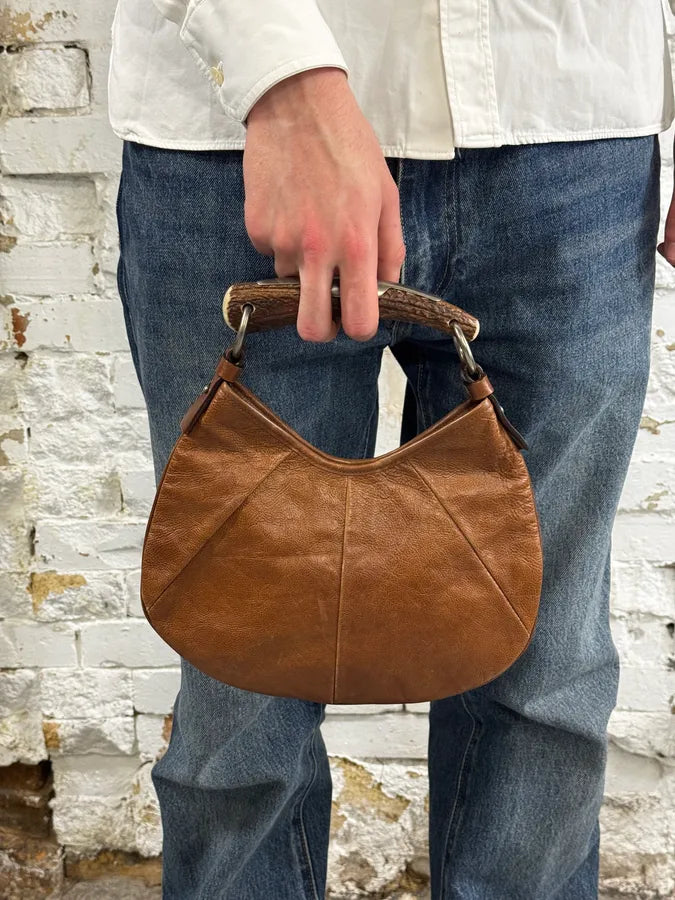 AW2002 Yves Saint Laurent Brown Mini Mombasa Leather Handle Bag NFwoUhf 3