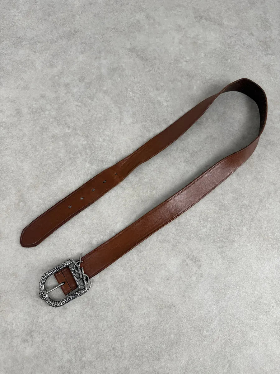Yves Saint Laurent Brown Signature Leather Buckle Belt qRAYjZm 0