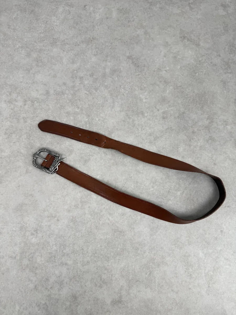 Yves Saint Laurent Brown Signature Leather Buckle Belt qRAYjZm 2