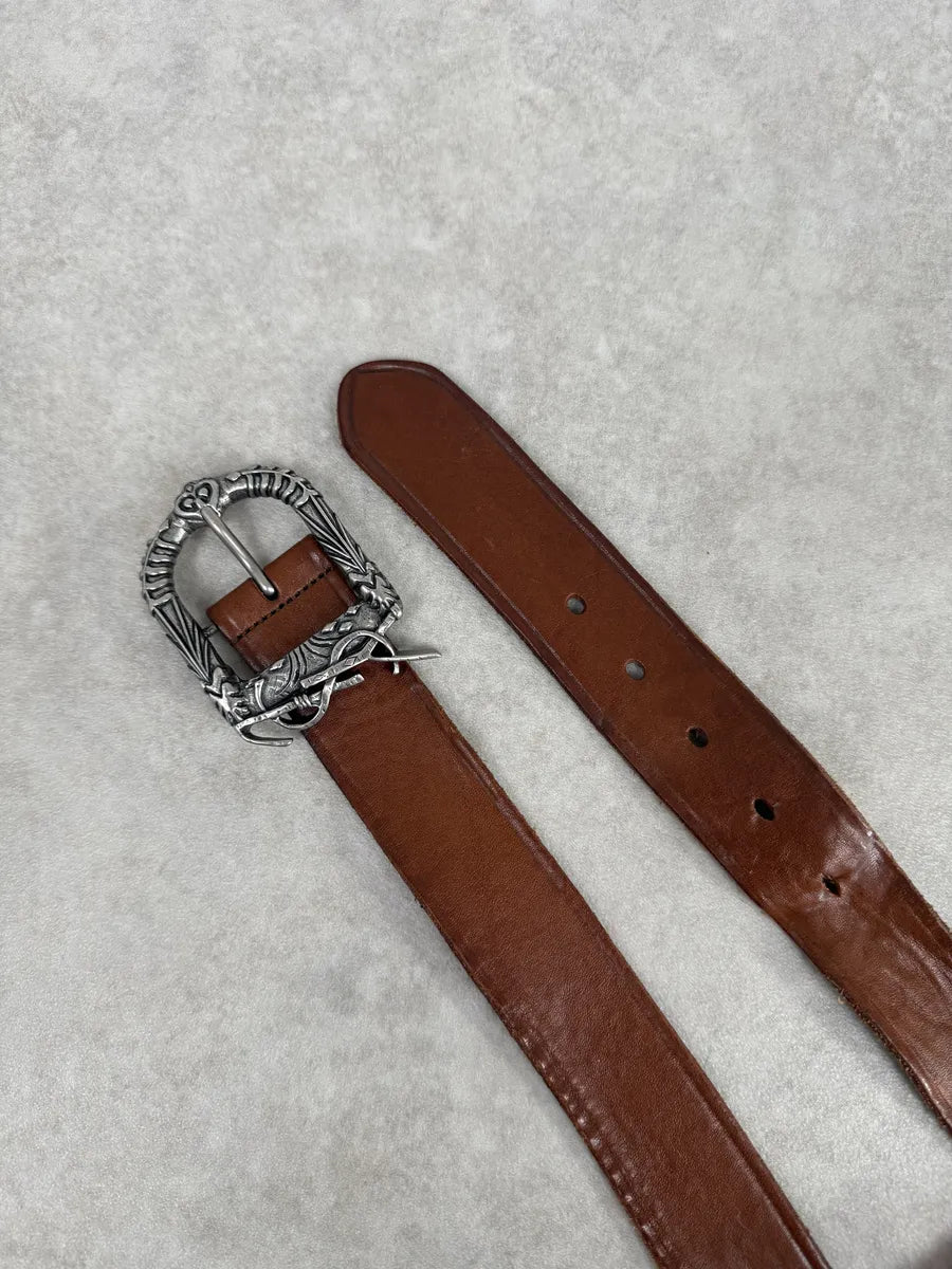 Yves Saint Laurent Brown Signature Leather Buckle Belt qRAYjZm 5