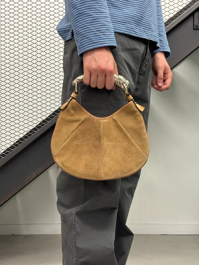 AW2002 Yves Saint Laurent Camel Suede Mombasa Shoulder Bag TiuTzAI 1