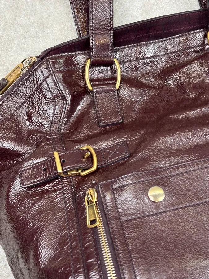 2000s Yves Saint Laurent Burgundy Leather Multi-Pocket Handle Bag gpFtExK 7