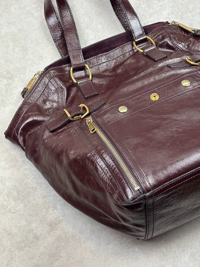 2000s Yves Saint Laurent Burgundy Leather Multi-Pocket Handle Bag gpFtExK 5