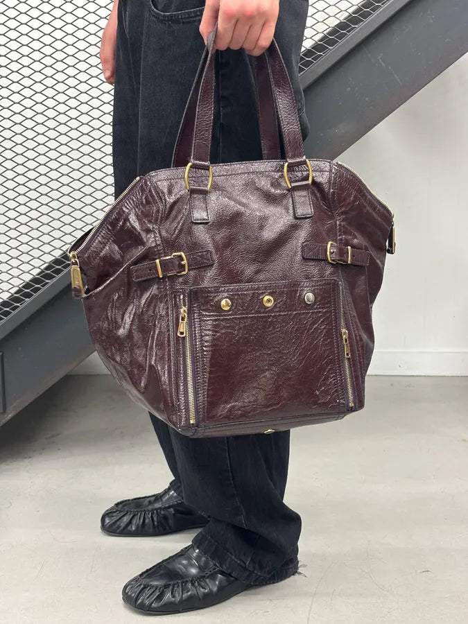 2000s Yves Saint Laurent Burgundy Leather Multi-Pocket Handle Bag gpFtExK 0