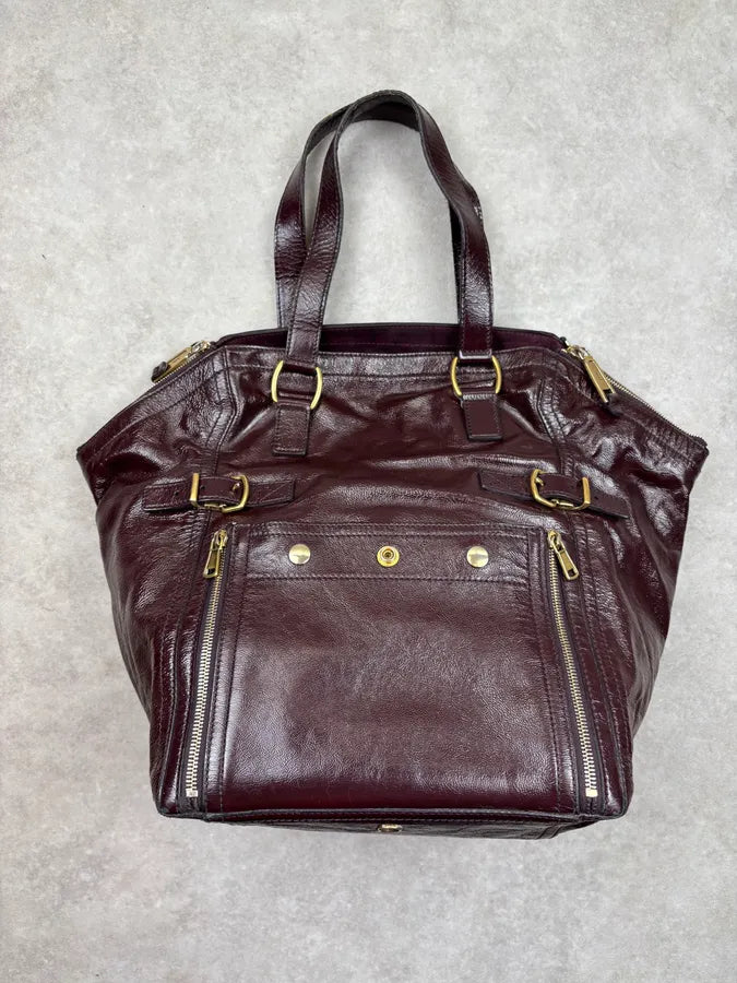 2000s Yves Saint Laurent Burgundy Leather Multi-Pocket Handle Bag gpFtExK 3