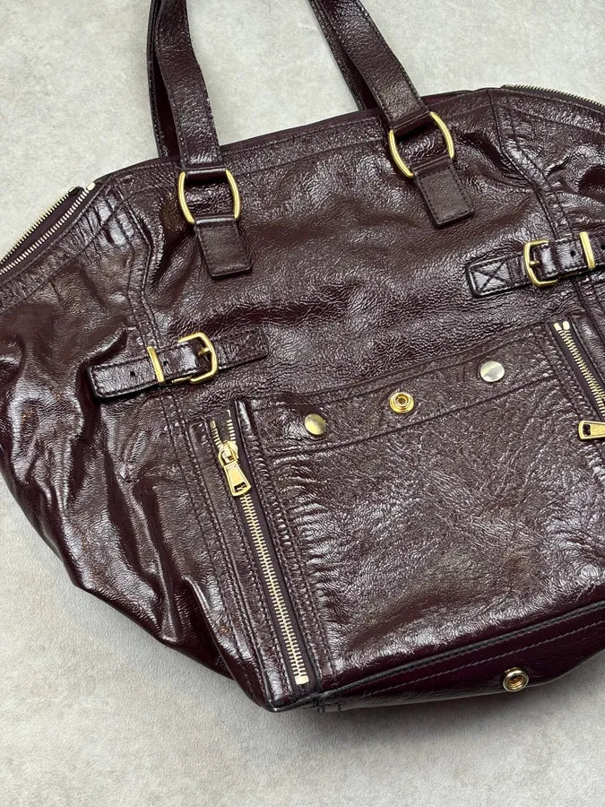 2000s Yves Saint Laurent Burgundy Leather Multi-Pocket Handle Bag gpFtExK 10