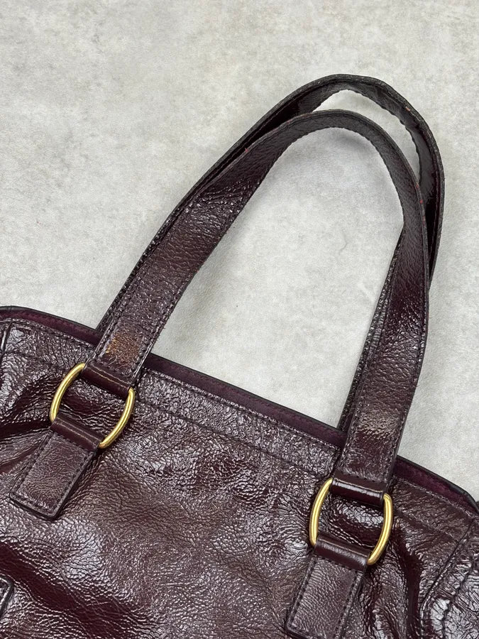 2000s Yves Saint Laurent Burgundy Leather Multi-Pocket Handle Bag gpFtExK 9