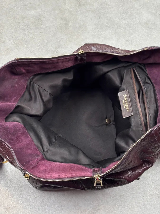 2000s Yves Saint Laurent Burgundy Leather Multi-Pocket Handle Bag gpFtExK 11