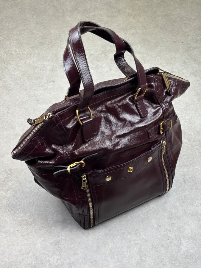 2000s Yves Saint Laurent Burgundy Leather Multi-Pocket Handle Bag gpFtExK 2