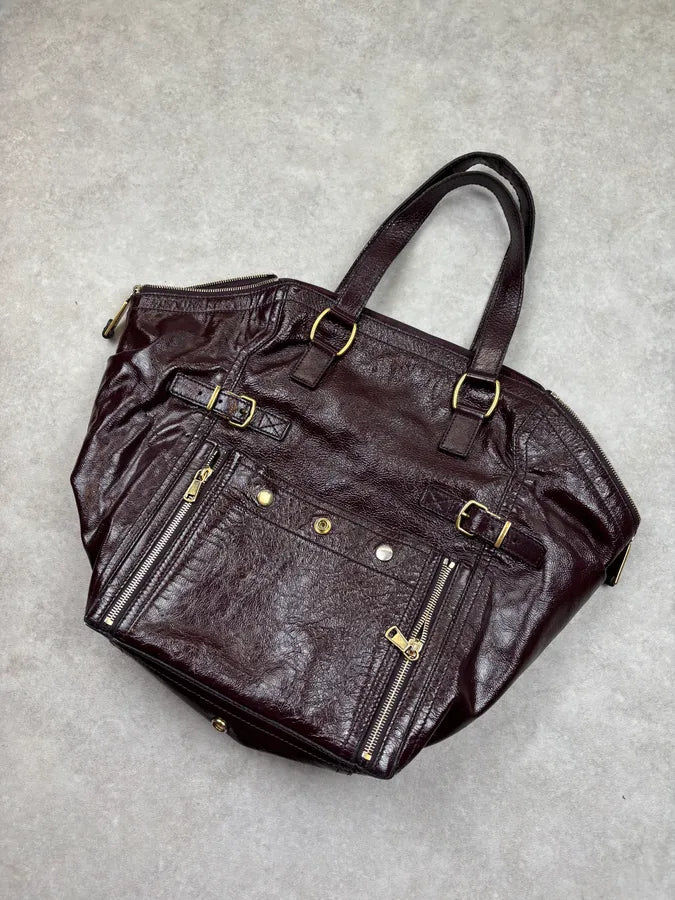 2000s Yves Saint Laurent Burgundy Leather Multi-Pocket Handle Bag gpFtExK 8