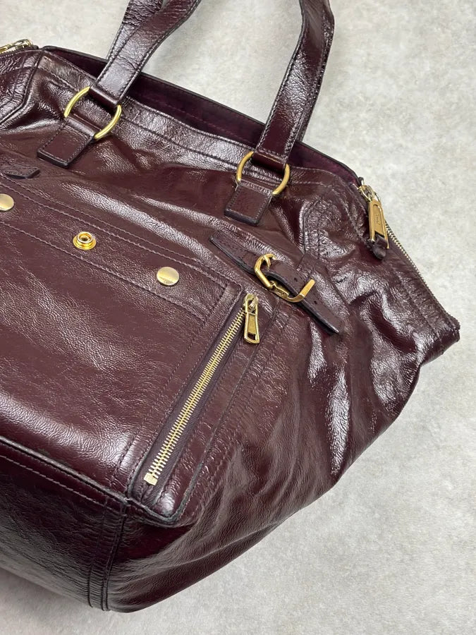 2000s Yves Saint Laurent Burgundy Leather Multi-Pocket Handle Bag gpFtExK 6