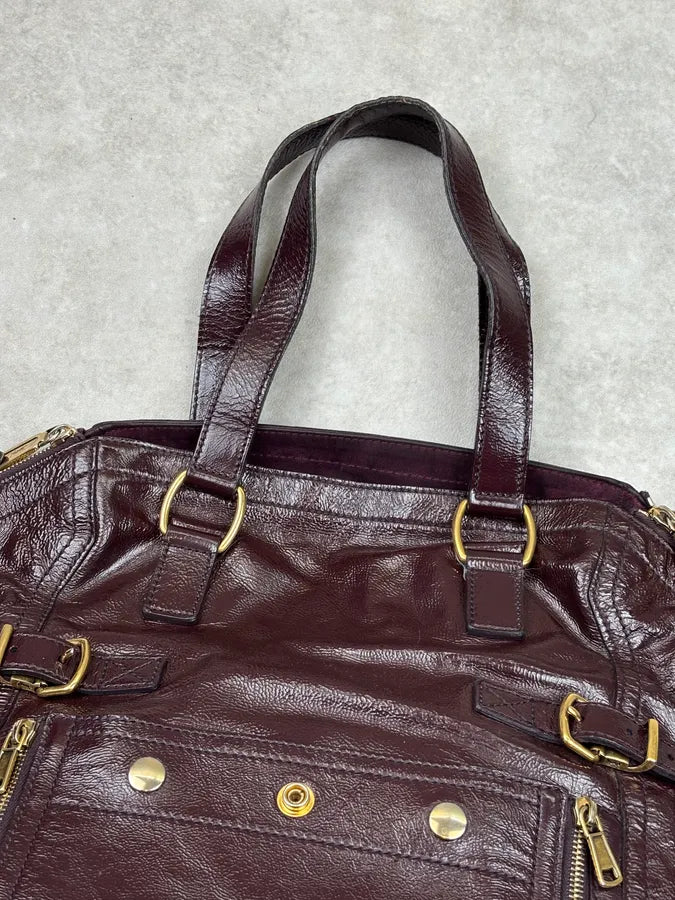 2000s Yves Saint Laurent Burgundy Leather Multi-Pocket Handle Bag gpFtExK 4