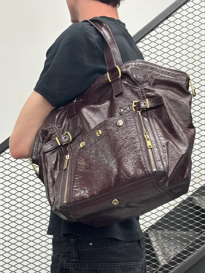 2000s Yves Saint Laurent Burgundy Leather Multi-Pocket Handle Bag gpFtExK 1