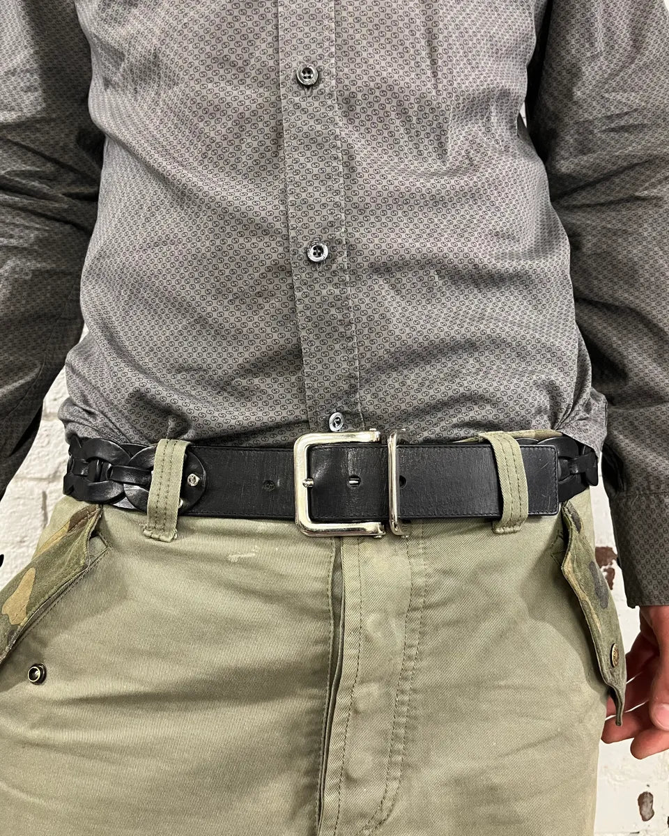 2000s Yves Saint Laurent Black Woven Effect Leather Belt Fhrufot 1