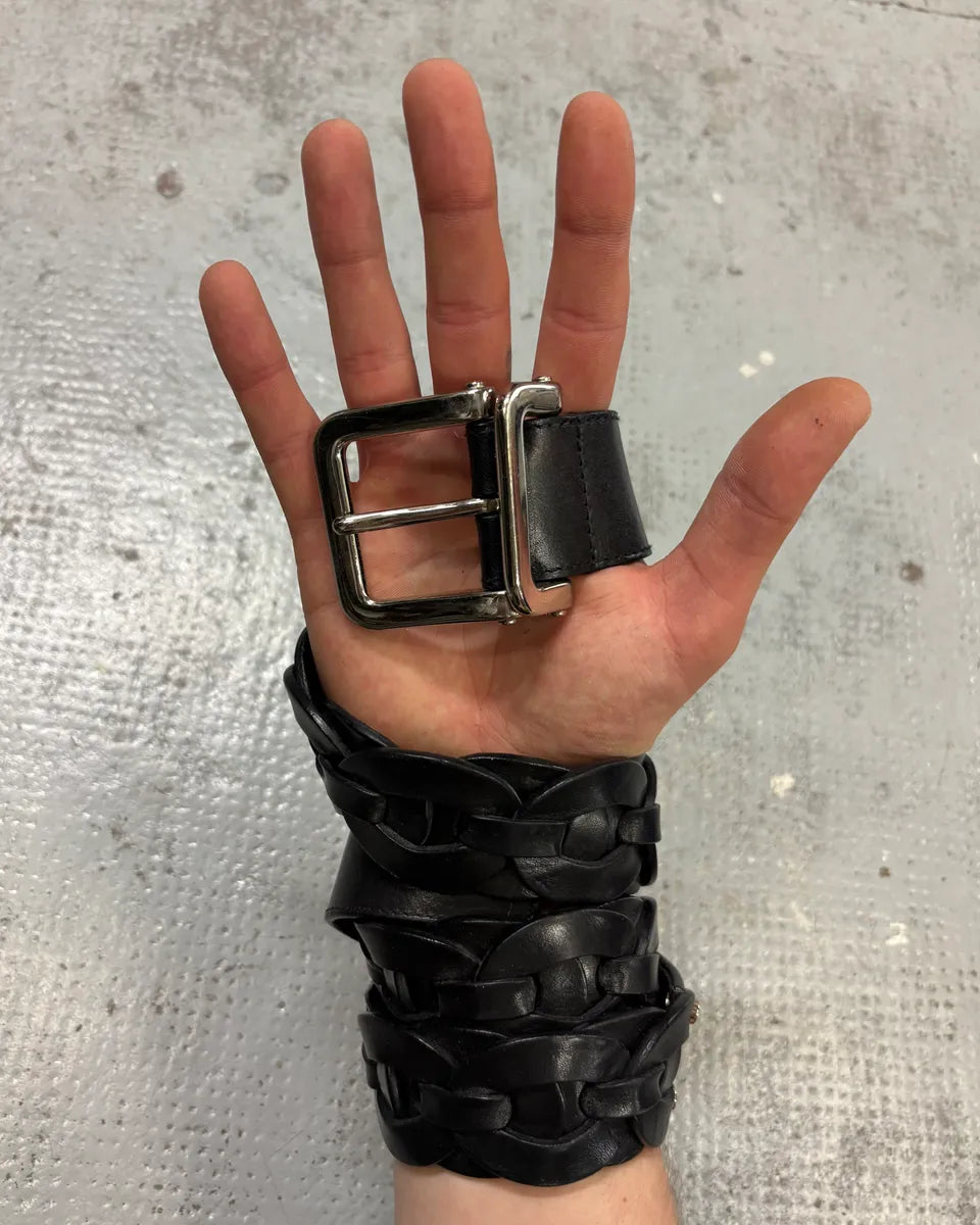 2000s Yves Saint Laurent Black Woven Effect Leather Belt Fhrufot 0
