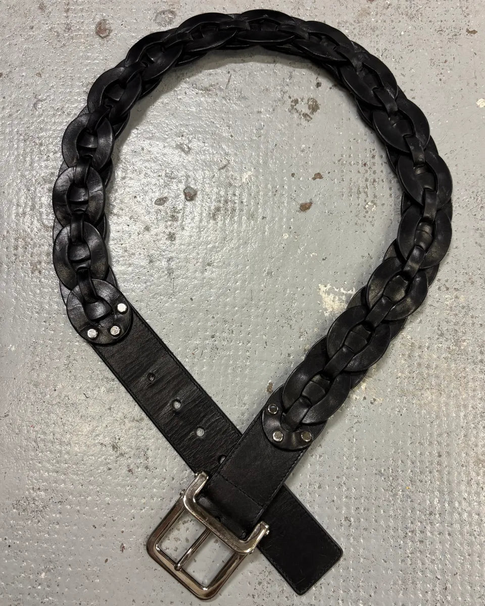 2000s Yves Saint Laurent Black Woven Effect Leather Belt Fhrufot 4