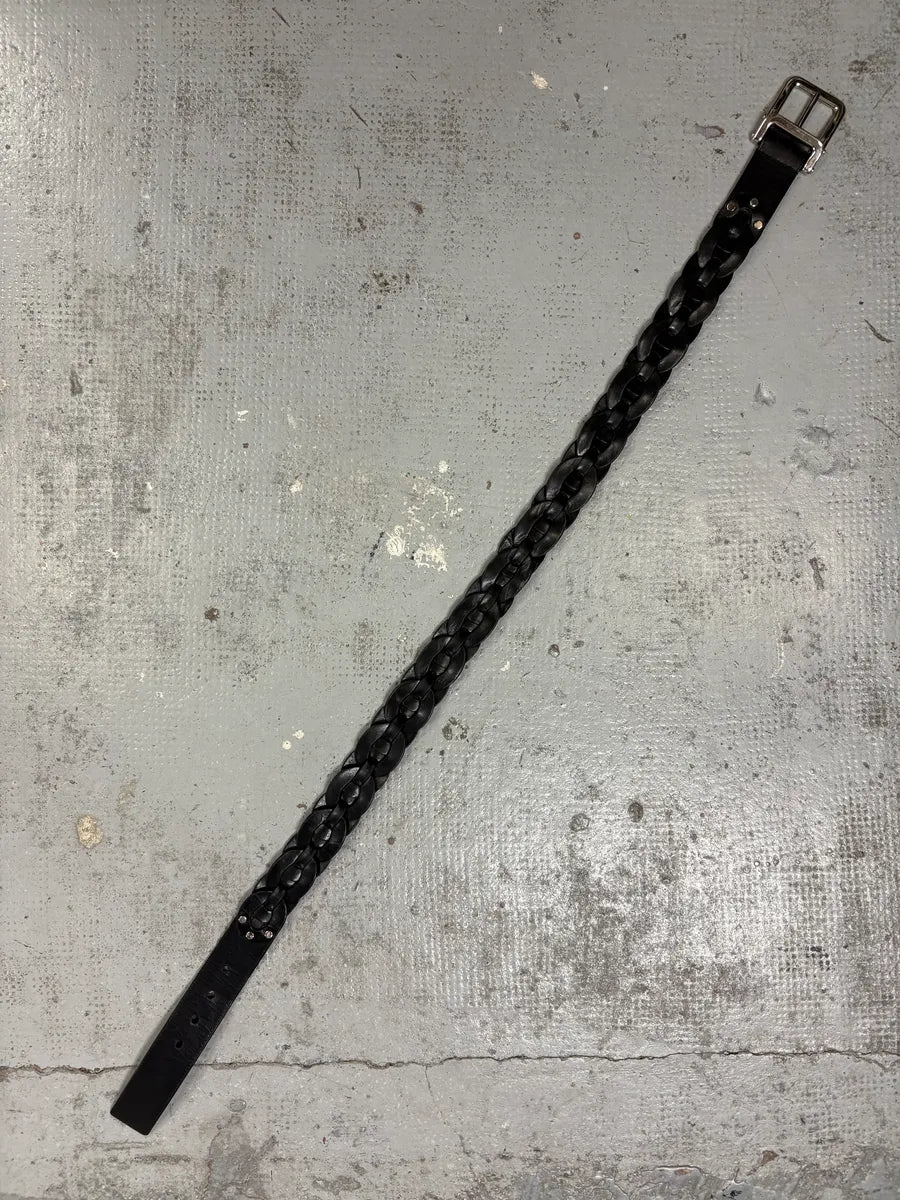 2000s Yves Saint Laurent Black Woven Effect Leather Belt Fhrufot 10