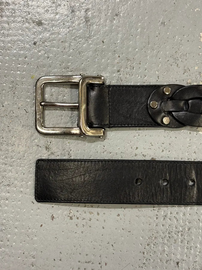 2000s Yves Saint Laurent Black Woven Effect Leather Belt Fhrufot 3