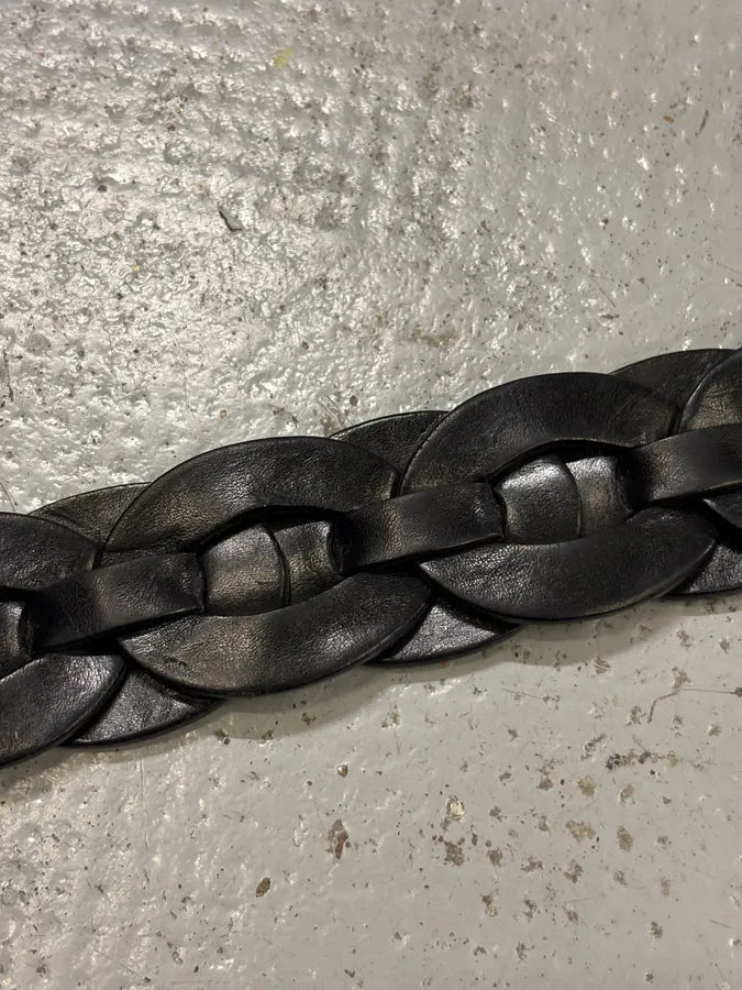 2000s Yves Saint Laurent Black Woven Effect Leather Belt Fhrufot 6