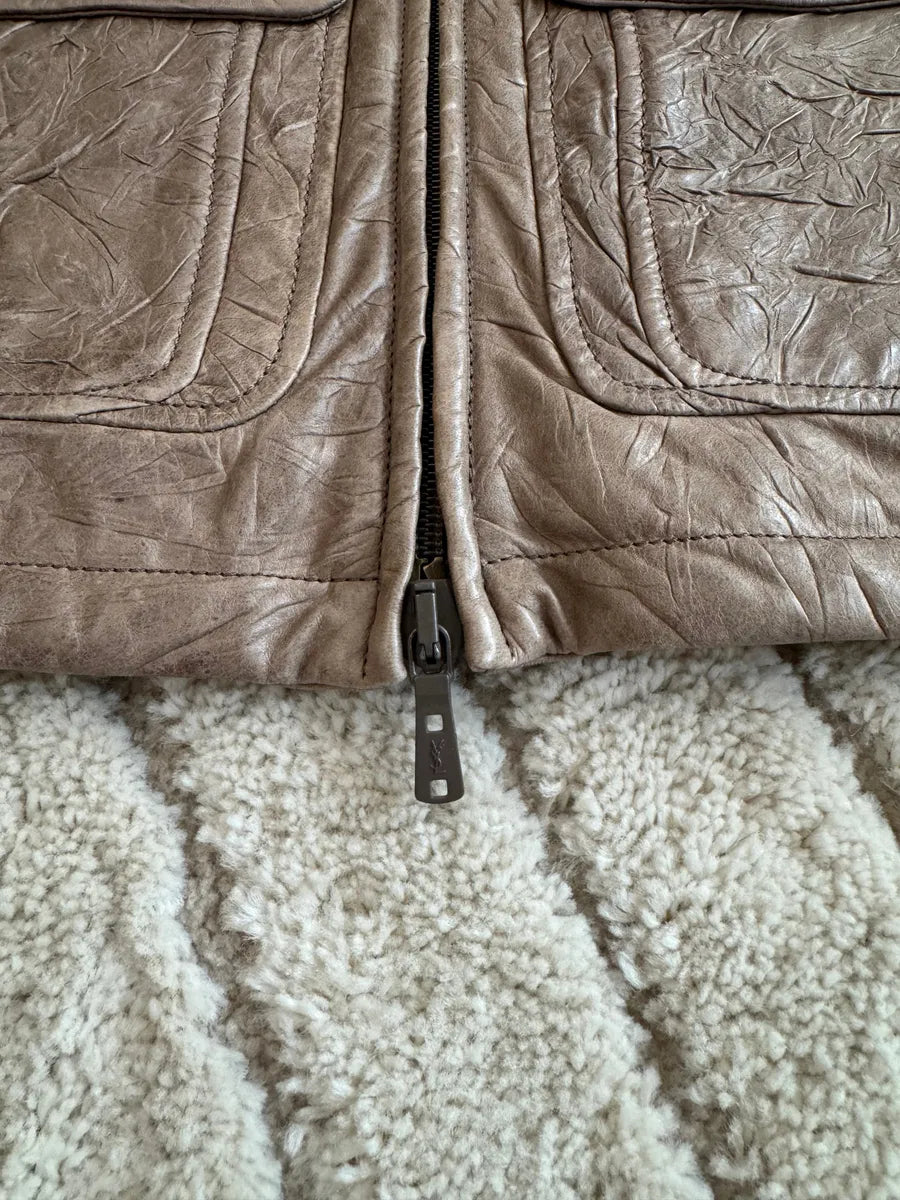 2000s Yves Saint Laurent Cafe Racer Leather Jacket by Stefano Pilati CjlyLVg 4