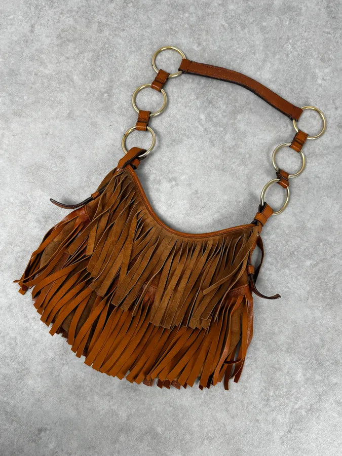 Yves Saint Laurent Camel Golden Circles & Fringes Suede Bag ppjsFeA 5