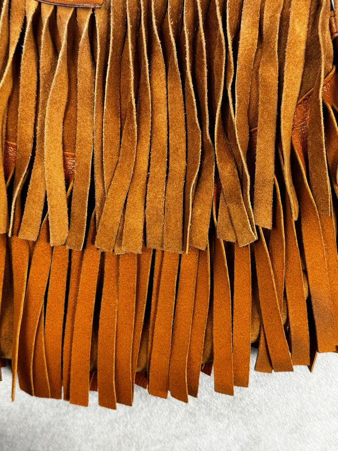 Yves Saint Laurent Camel Golden Circles & Fringes Suede Bag ppjsFeA 7