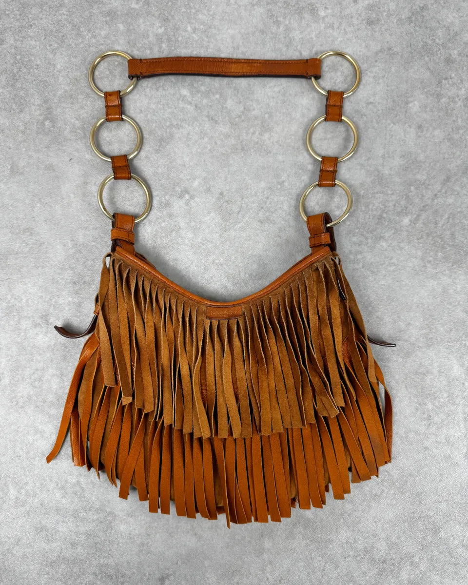 Yves Saint Laurent Camel Golden Circles & Fringes Suede Bag ppjsFeA 0