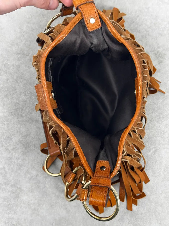 Yves Saint Laurent Camel Golden Circles & Fringes Suede Bag ppjsFeA 10