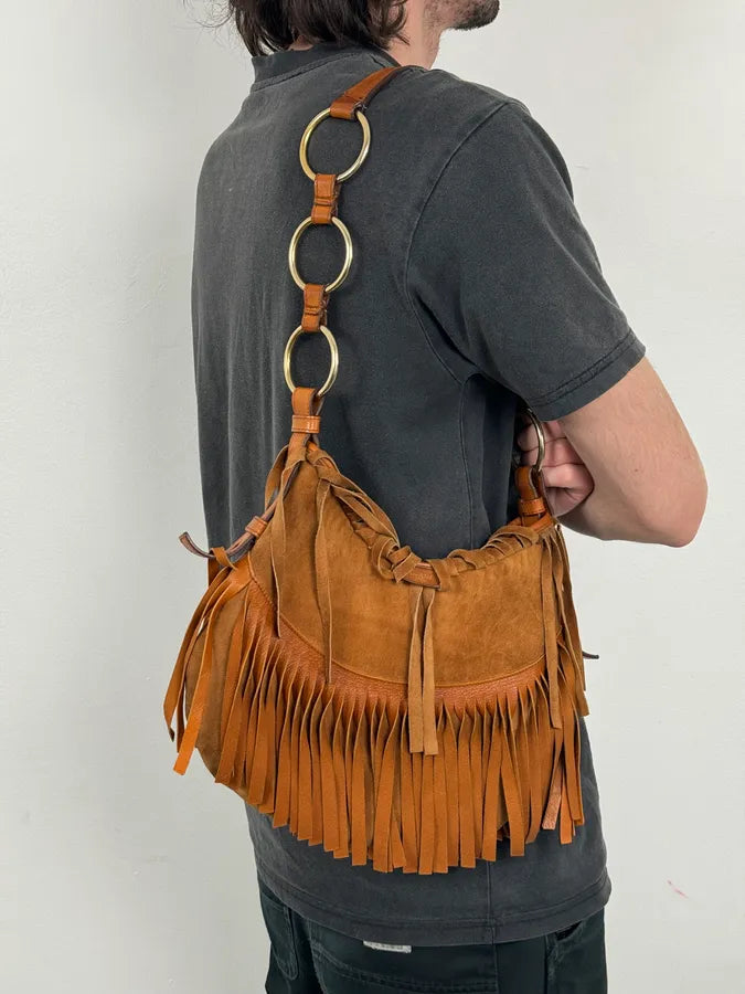 Yves Saint Laurent Camel Golden Circles & Fringes Suede Bag ppjsFeA 3