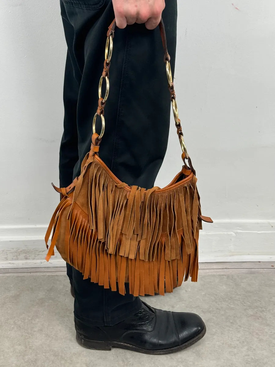 Yves Saint Laurent Camel Golden Circles & Fringes Suede Bag ppjsFeA 2