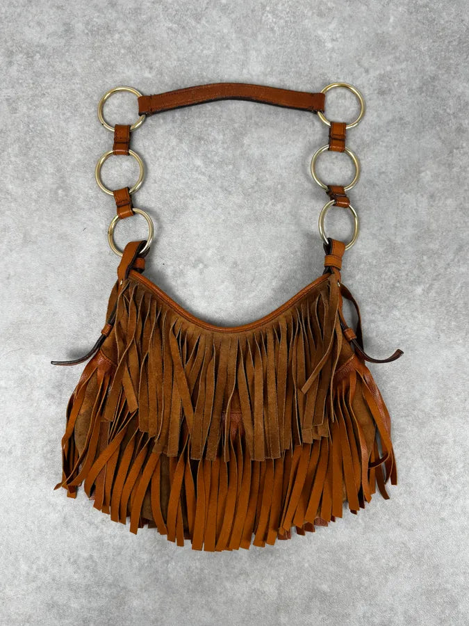 Yves Saint Laurent Camel Golden Circles & Fringes Suede Bag ppjsFeA 1