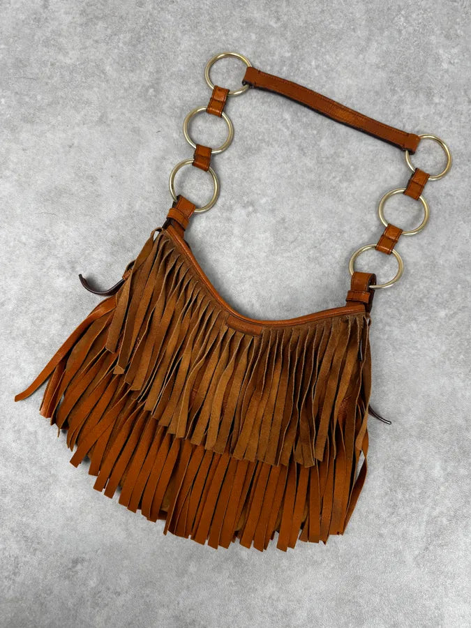 Yves Saint Laurent Camel Golden Circles & Fringes Suede Bag ppjsFeA 4