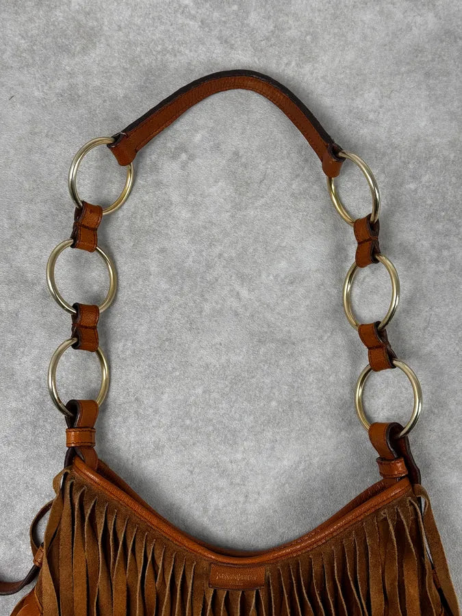 Yves Saint Laurent Camel Golden Circles & Fringes Suede Bag ppjsFeA 6