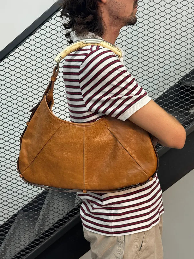 AW2002 Yves Saint Laurent Brown Leather Mombasa Shoulder Bag BWwcCpM 3