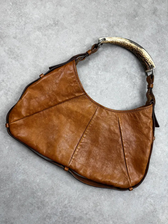 AW2002 Yves Saint Laurent Brown Leather Mombasa Shoulder Bag BWwcCpM 5