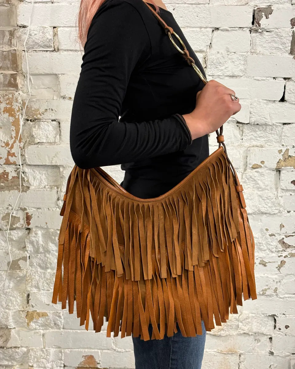 Yves Saint Laurent Camel Suede Layered Fringe Hobo Bag ZuvtmHq 1