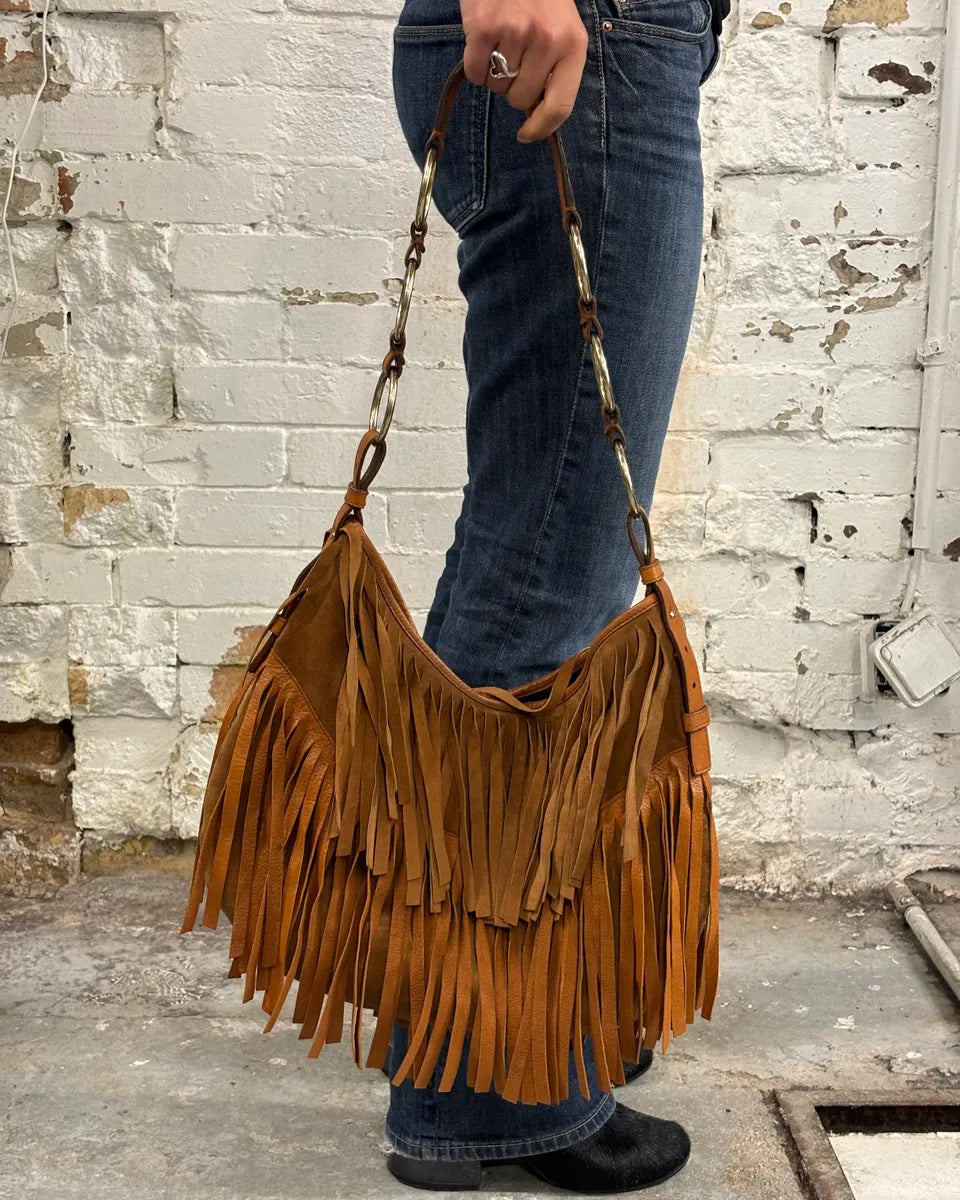 Yves Saint Laurent Camel Suede Layered Fringe Hobo Bag ZuvtmHq 2
