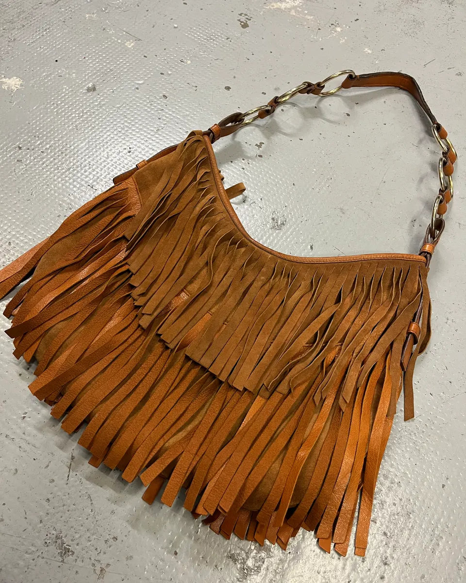 Yves Saint Laurent Camel Suede Layered Fringe Hobo Bag ZuvtmHq 3
